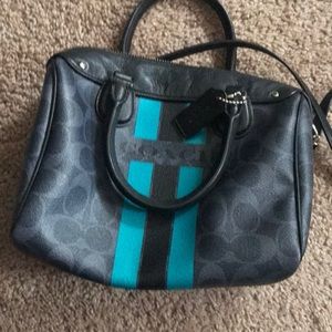 Teal color/black/grey coach purse